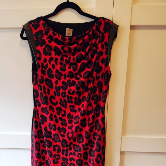 Anne Klein red and black animal print dress - Picture 1 of 5
